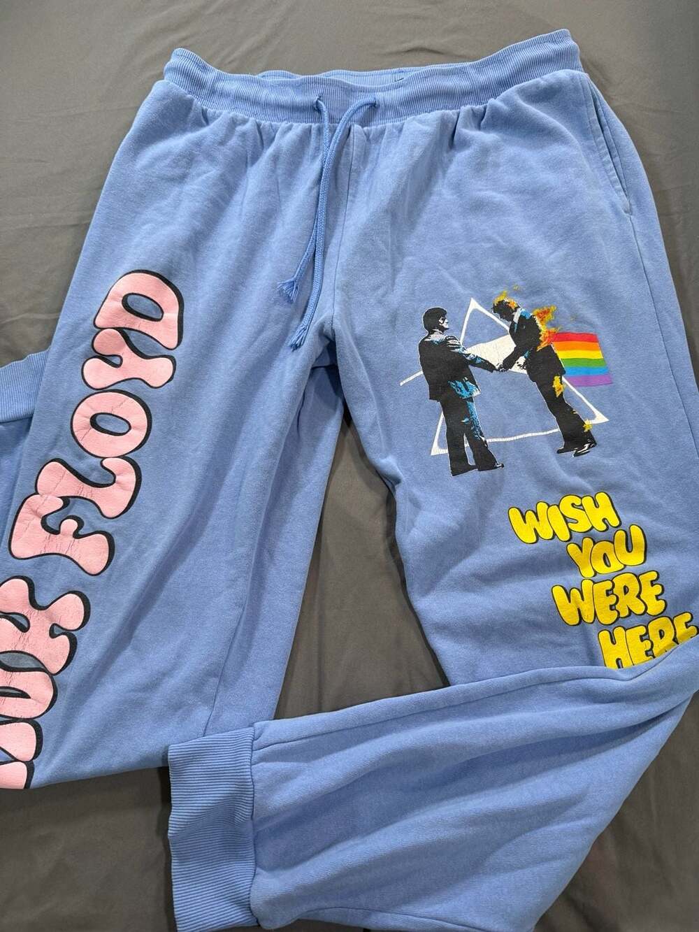 Pink Floyd Wish You Were Here Graphic Jogger Sweatpants Size L Blue